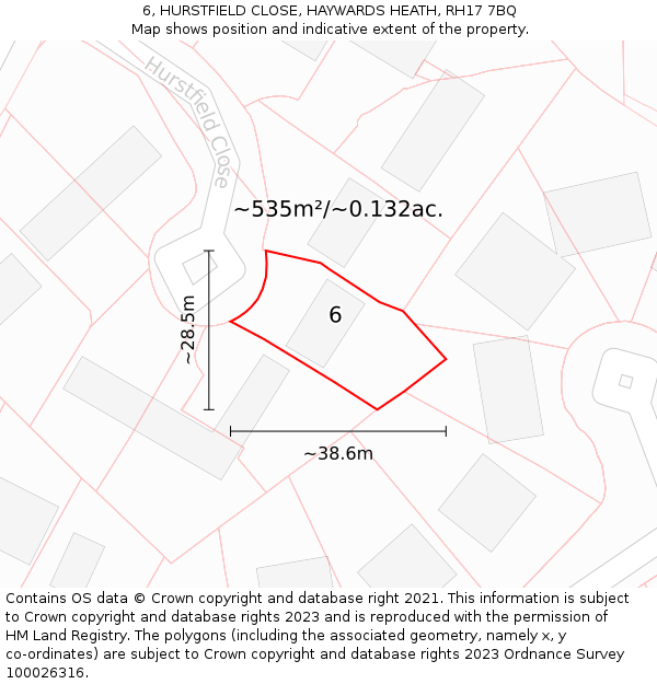 6, HURSTFIELD CLOSE, HAYWARDS HEATH, RH17 7BQ: Plot and title map