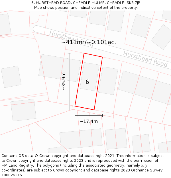 6, HURSTHEAD ROAD, CHEADLE HULME, CHEADLE, SK8 7JR: Plot and title map