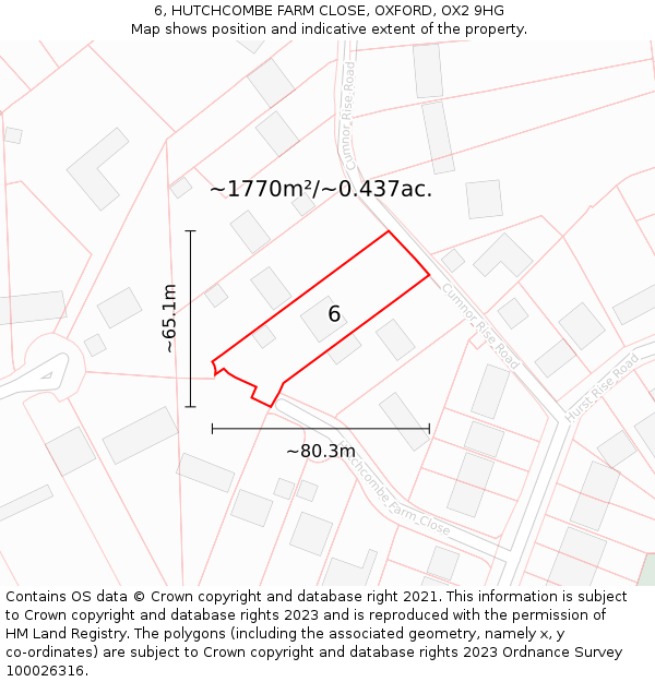 6, HUTCHCOMBE FARM CLOSE, OXFORD, OX2 9HG: Plot and title map