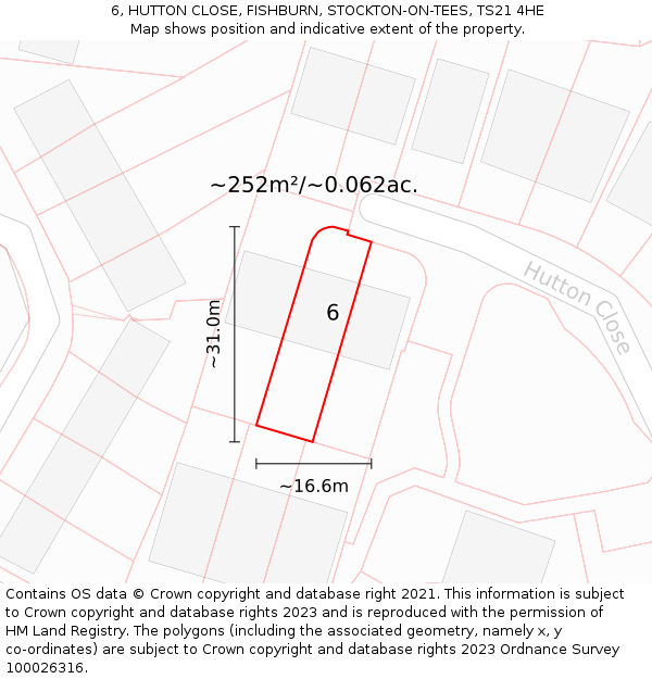 6, HUTTON CLOSE, FISHBURN, STOCKTON-ON-TEES, TS21 4HE: Plot and title map