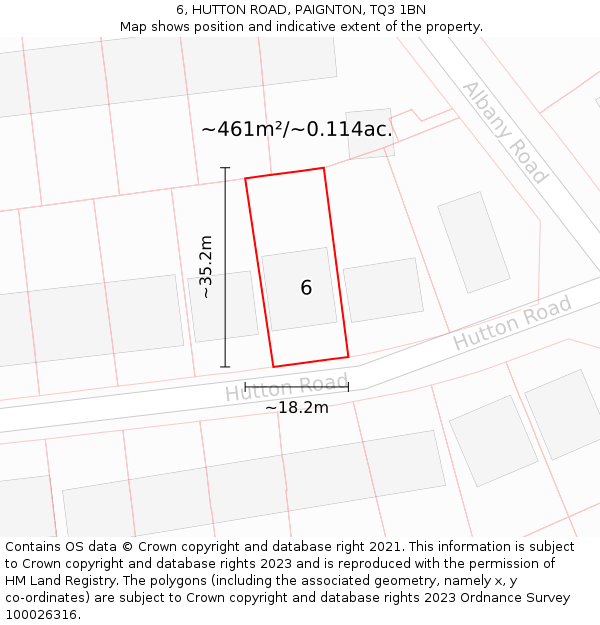 6, HUTTON ROAD, PAIGNTON, TQ3 1BN: Plot and title map