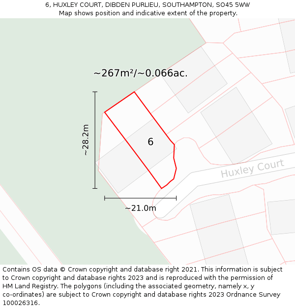 6, HUXLEY COURT, DIBDEN PURLIEU, SOUTHAMPTON, SO45 5WW: Plot and title map