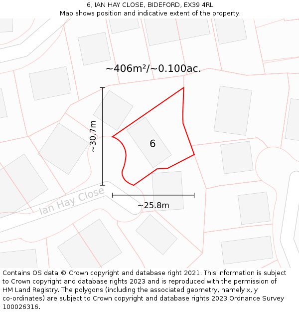 6, IAN HAY CLOSE, BIDEFORD, EX39 4RL: Plot and title map