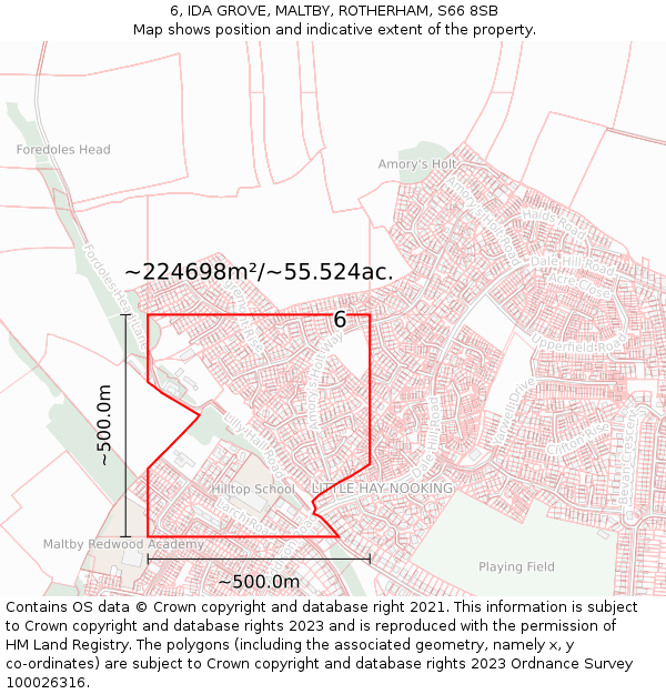 6, IDA GROVE, MALTBY, ROTHERHAM, S66 8SB: Plot and title map