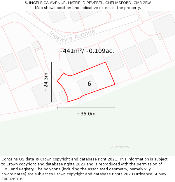 6, INGELRICA AVENUE, HATFIELD PEVEREL, CHELMSFORD, CM3 2RW: Plot and title map