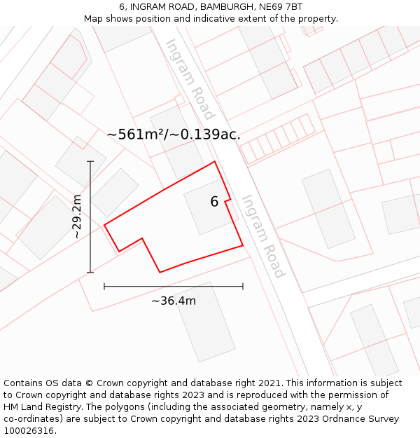 6, INGRAM ROAD, BAMBURGH, NE69 7BT: Plot and title map