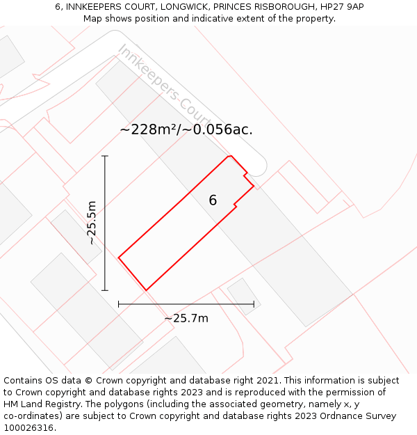 6, INNKEEPERS COURT, LONGWICK, PRINCES RISBOROUGH, HP27 9AP: Plot and title map