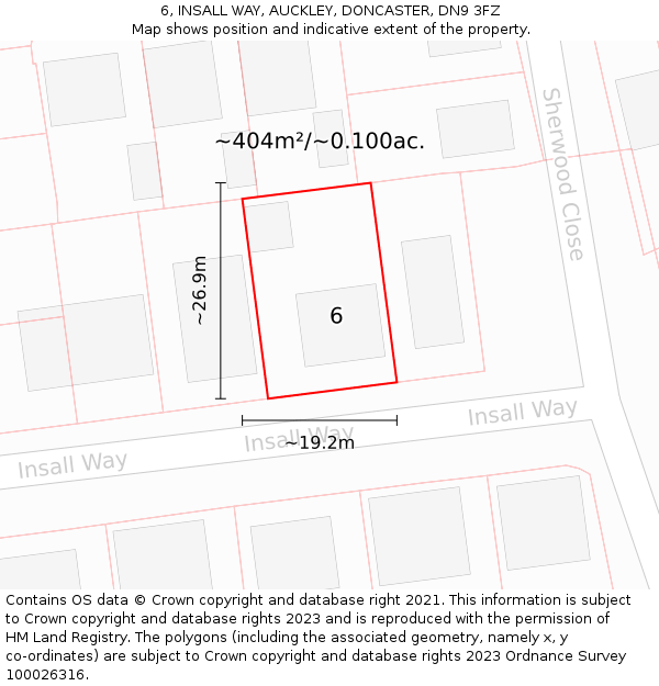 6, INSALL WAY, AUCKLEY, DONCASTER, DN9 3FZ: Plot and title map