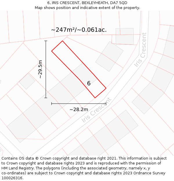 6, IRIS CRESCENT, BEXLEYHEATH, DA7 5QD: Plot and title map