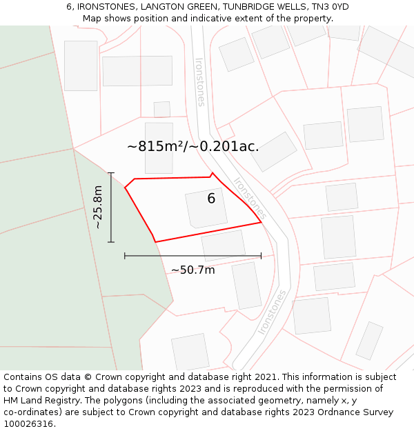 6, IRONSTONES, LANGTON GREEN, TUNBRIDGE WELLS, TN3 0YD: Plot and title map