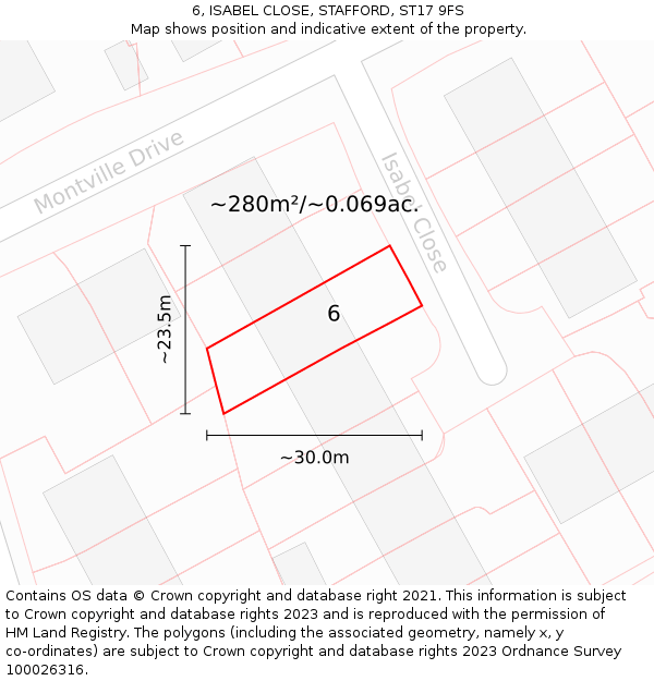 6, ISABEL CLOSE, STAFFORD, ST17 9FS: Plot and title map