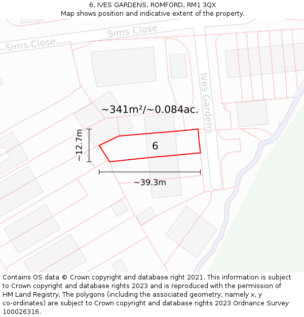 6, IVES GARDENS, ROMFORD, RM1 3QX: Plot and title map