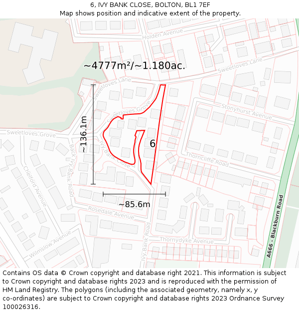 6, IVY BANK CLOSE, BOLTON, BL1 7EF: Plot and title map