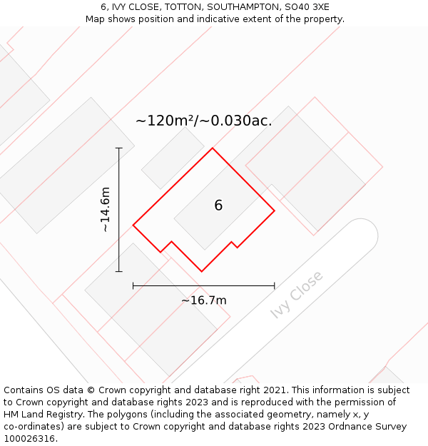 6, IVY CLOSE, TOTTON, SOUTHAMPTON, SO40 3XE: Plot and title map