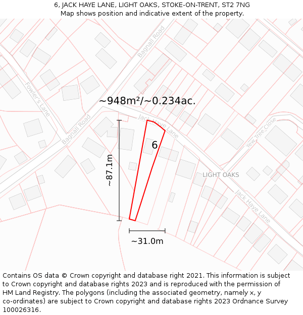 6, JACK HAYE LANE, LIGHT OAKS, STOKE-ON-TRENT, ST2 7NG: Plot and title map