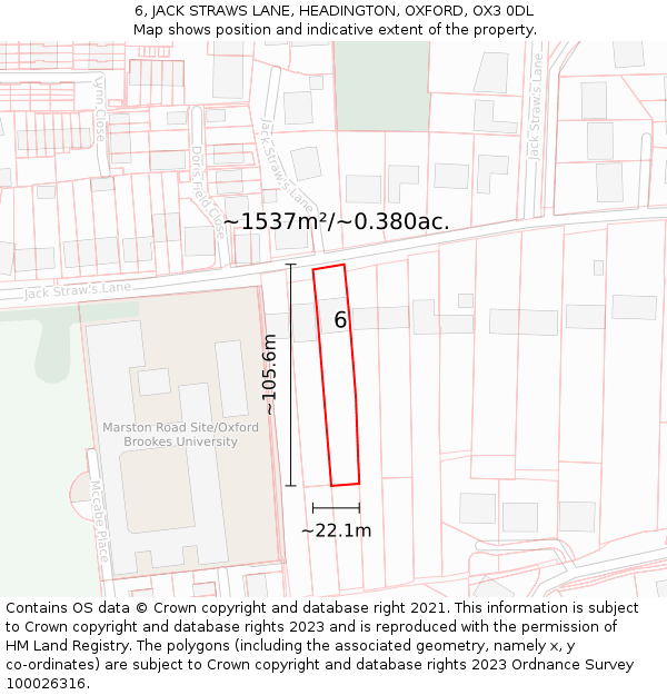 6, JACK STRAWS LANE, HEADINGTON, OXFORD, OX3 0DL: Plot and title map