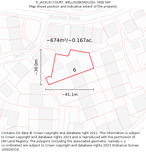 6, JACKLIN COURT, WELLINGBOROUGH, NN8 5XP: Plot and title map