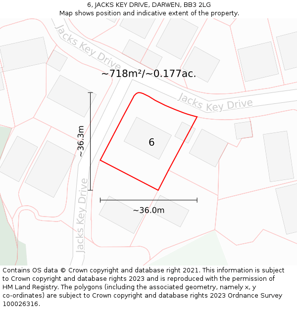 6, JACKS KEY DRIVE, DARWEN, BB3 2LG: Plot and title map