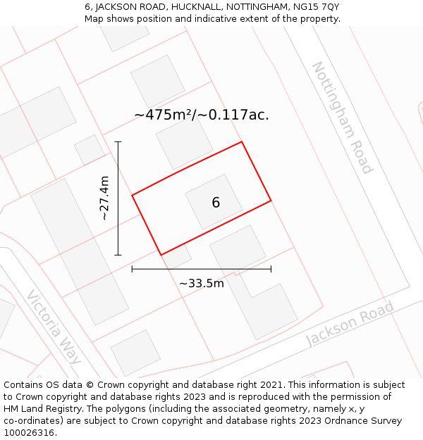 6, JACKSON ROAD, HUCKNALL, NOTTINGHAM, NG15 7QY: Plot and title map