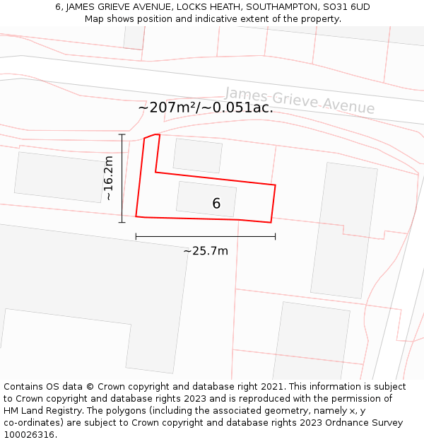 6, JAMES GRIEVE AVENUE, LOCKS HEATH, SOUTHAMPTON, SO31 6UD: Plot and title map