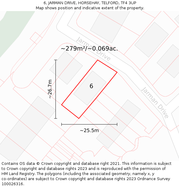 6, JARMAN DRIVE, HORSEHAY, TELFORD, TF4 3UP: Plot and title map