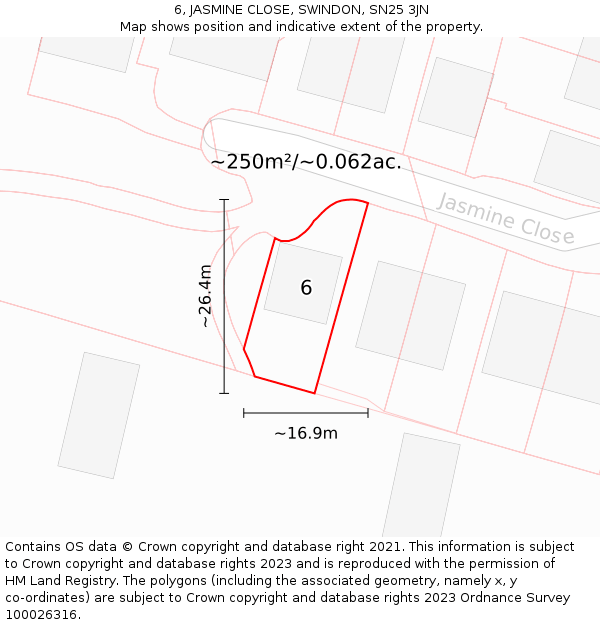 6, JASMINE CLOSE, SWINDON, SN25 3JN: Plot and title map