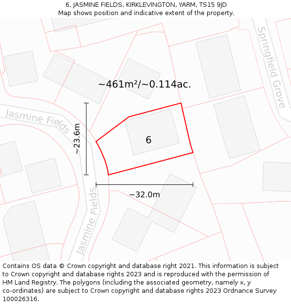 6, JASMINE FIELDS, KIRKLEVINGTON, YARM, TS15 9JD: Plot and title map