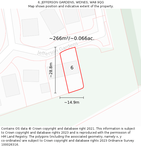 6, JEFFERSON GARDENS, WIDNES, WA8 9QG: Plot and title map