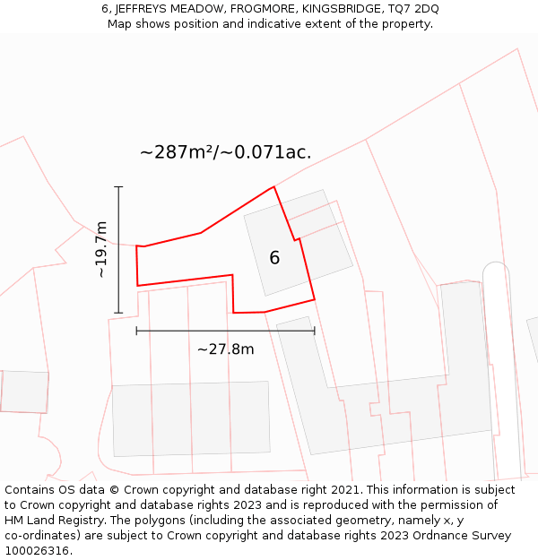 6, JEFFREYS MEADOW, FROGMORE, KINGSBRIDGE, TQ7 2DQ: Plot and title map