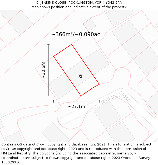 6, JENKINS CLOSE, POCKLINGTON, YORK, YO42 2PA: Plot and title map