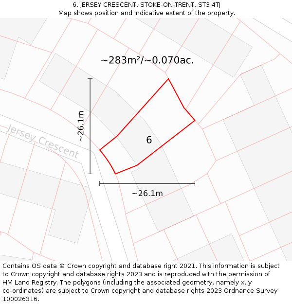 6, JERSEY CRESCENT, STOKE-ON-TRENT, ST3 4TJ: Plot and title map