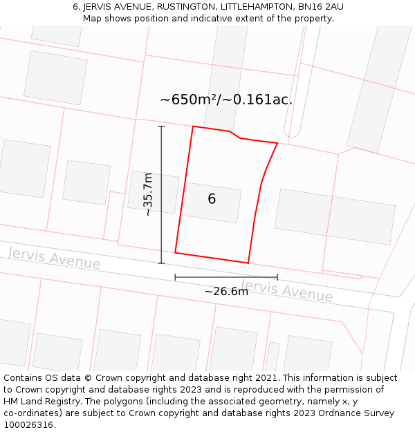 6, JERVIS AVENUE, RUSTINGTON, LITTLEHAMPTON, BN16 2AU: Plot and title map