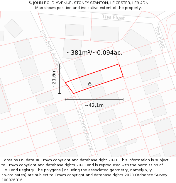 6, JOHN BOLD AVENUE, STONEY STANTON, LEICESTER, LE9 4DN: Plot and title map