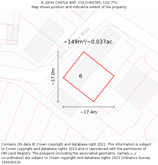 6, JOHN CASTLE WAY, COLCHESTER, CO2 7TU: Plot and title map