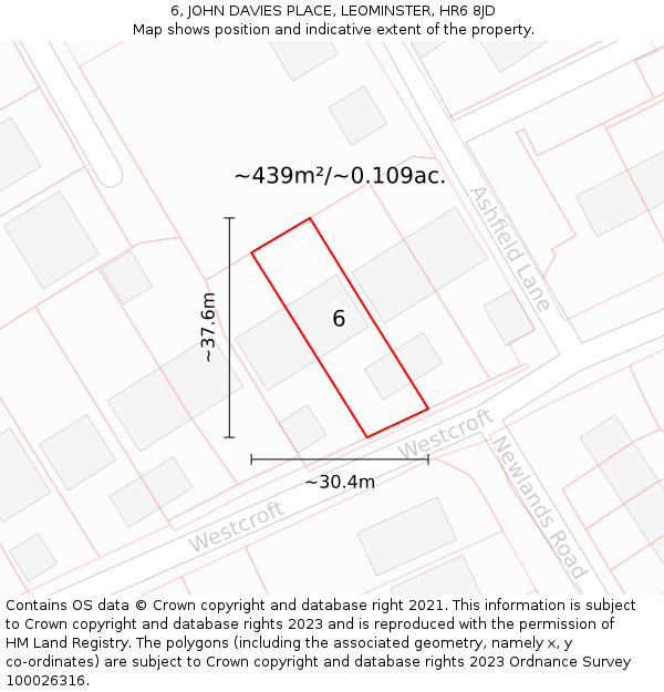 6, JOHN DAVIES PLACE, LEOMINSTER, HR6 8JD: Plot and title map