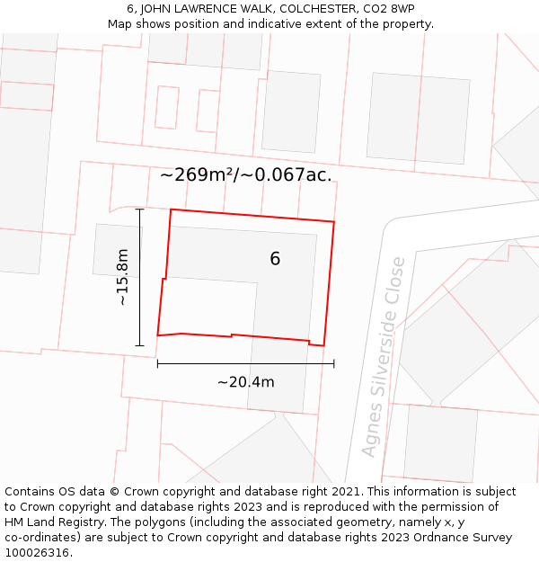 6, JOHN LAWRENCE WALK, COLCHESTER, CO2 8WP: Plot and title map