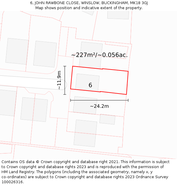 6, JOHN RAWBONE CLOSE, WINSLOW, BUCKINGHAM, MK18 3GJ: Plot and title map