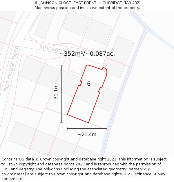 6, JOHNSON CLOSE, EAST BRENT, HIGHBRIDGE, TA9 4RZ: Plot and title map