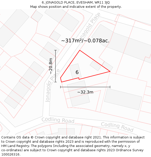 6, JONAGOLD PLACE, EVESHAM, WR11 3JQ: Plot and title map