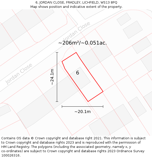 6, JORDAN CLOSE, FRADLEY, LICHFIELD, WS13 8PQ: Plot and title map