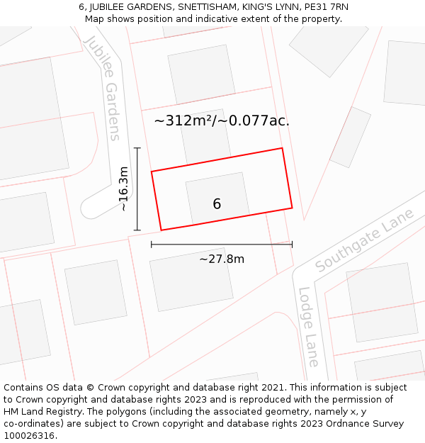 6, JUBILEE GARDENS, SNETTISHAM, KING'S LYNN, PE31 7RN: Plot and title map