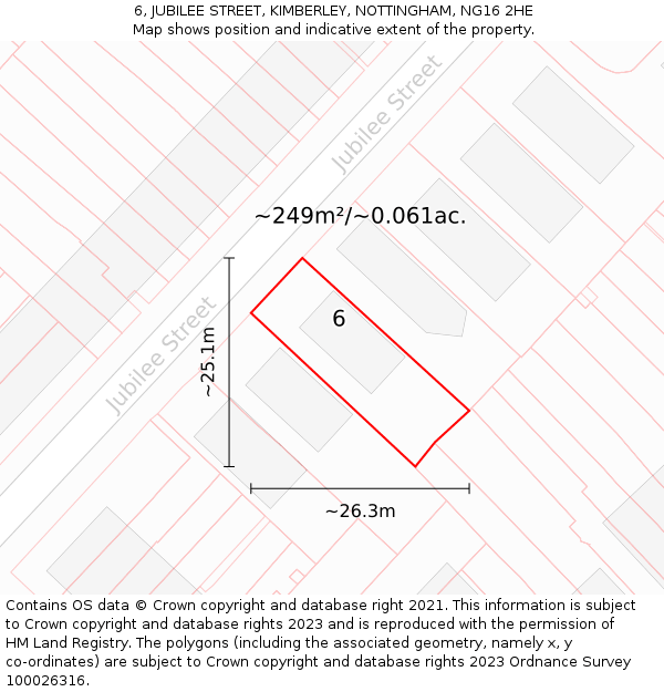 6, JUBILEE STREET, KIMBERLEY, NOTTINGHAM, NG16 2HE: Plot and title map