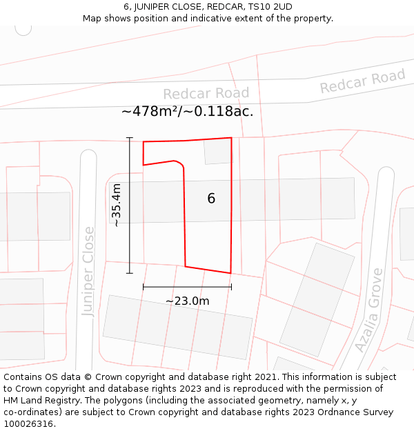 6, JUNIPER CLOSE, REDCAR, TS10 2UD: Plot and title map