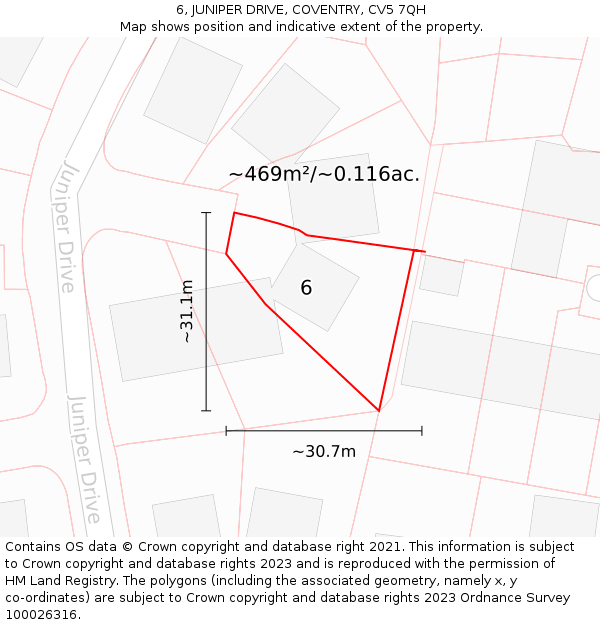 6, JUNIPER DRIVE, COVENTRY, CV5 7QH: Plot and title map