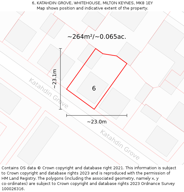 6, KATAHDIN GROVE, WHITEHOUSE, MILTON KEYNES, MK8 1EY: Plot and title map