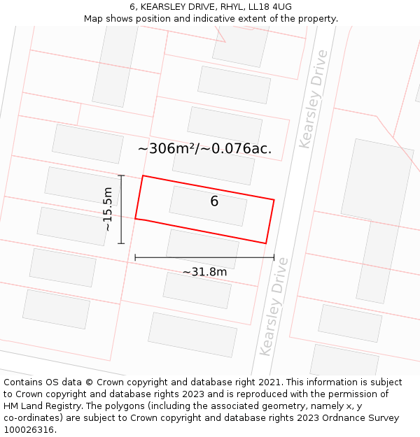 6, KEARSLEY DRIVE, RHYL, LL18 4UG: Plot and title map