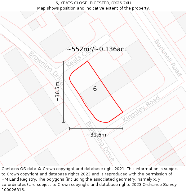 6, KEATS CLOSE, BICESTER, OX26 2XU: Plot and title map