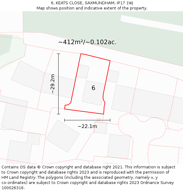 6, KEATS CLOSE, SAXMUNDHAM, IP17 1WJ: Plot and title map