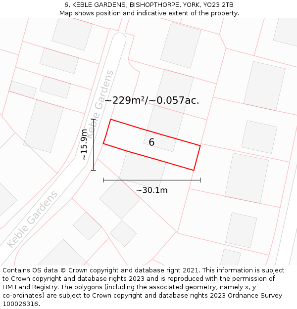 6, KEBLE GARDENS, BISHOPTHORPE, YORK, YO23 2TB: Plot and title map