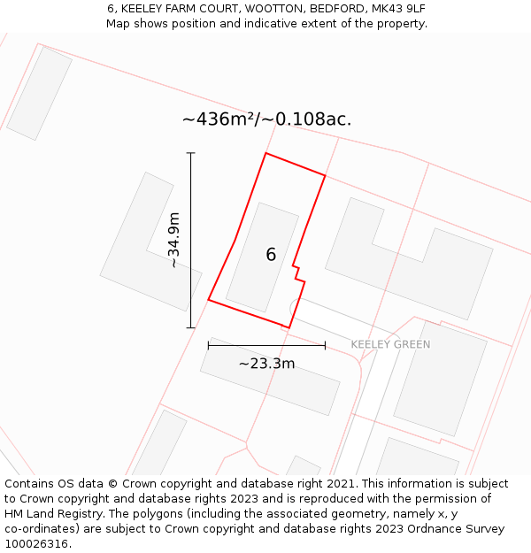 6, KEELEY FARM COURT, WOOTTON, BEDFORD, MK43 9LF: Plot and title map